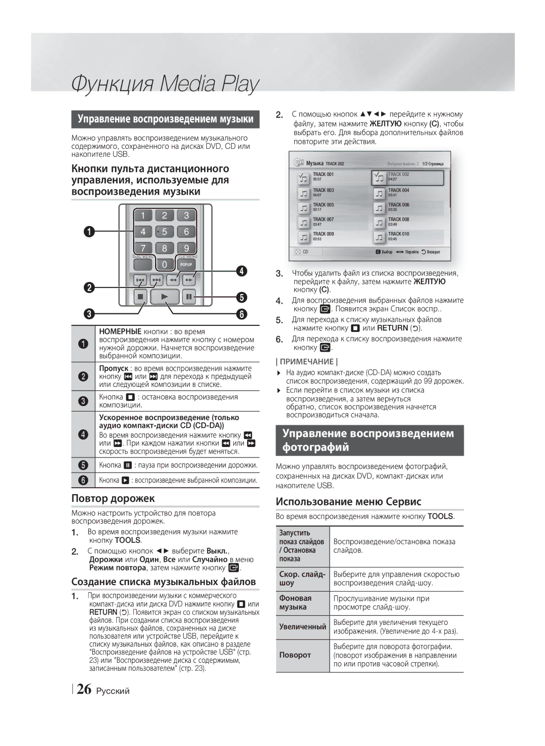 Samsung HT-H4530R/RU Кнопки пульта дистанционного, Управления, используемые для воспроизведения музыки, Повтор дорожек 