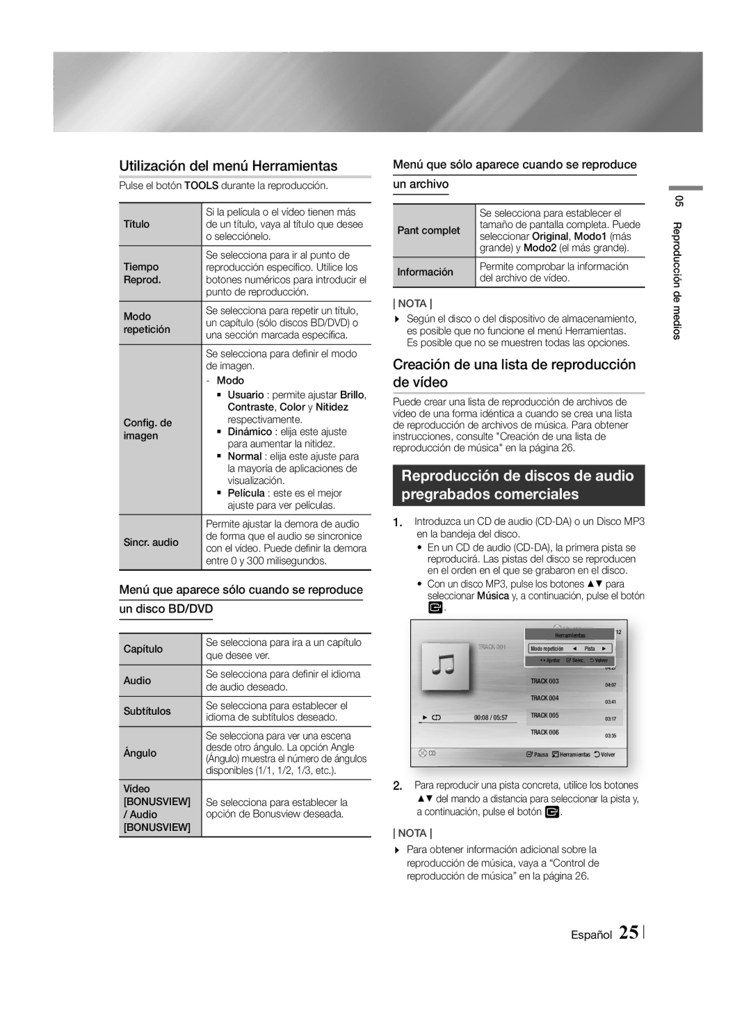 Samsung HT-H4500R/EN, HT-H4550R/EN manual Utilización del menú Herramientas, Creación de una lista de reproducción de vídeo 