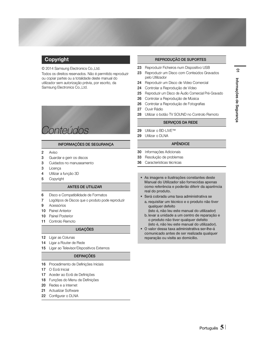 Samsung HT-H4550R/ZF, HT-H4550R/EN, HT-H4500R/EN, HT-H4500R/ZF manual Conteúdos 