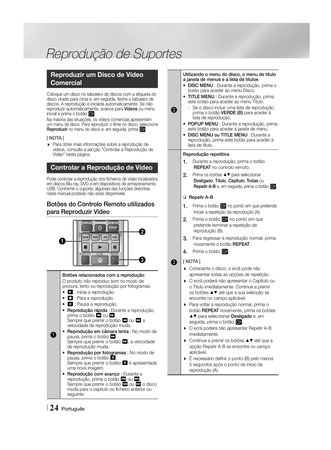 Samsung HT-H4500R/ZF, HT-H4550R/EN, HT-H4500R/EN Reproduzir um Disco de Vídeo Comercial, Controlar a Reprodução de Vídeo 