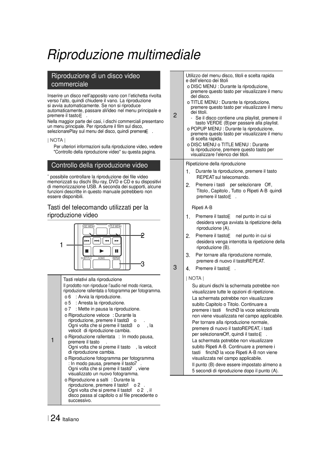 Samsung HT-H4500R/ZF, HT-H4550R/EN manual Riproduzione di un disco video commerciale, Controllo della riproduzione video 