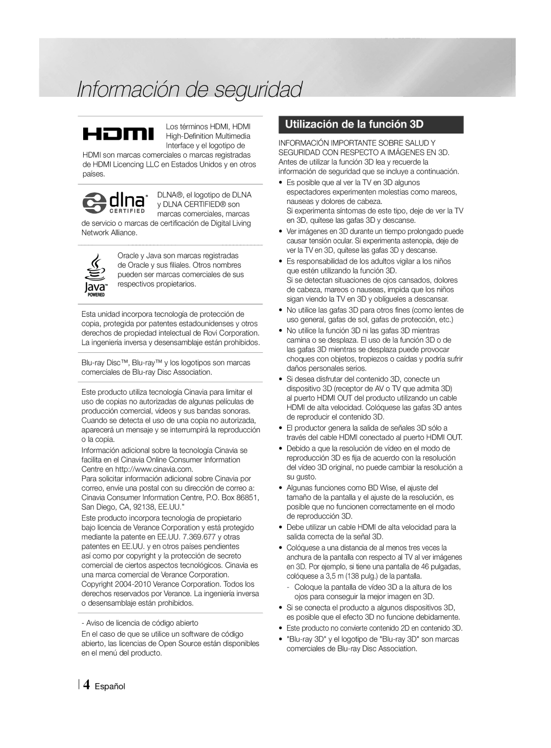 Samsung HT-H4550R/EN, HT-H4500R/EN, HT-H4500R/ZF, HT-H4550R/ZF manual Utilización de la función 3D 