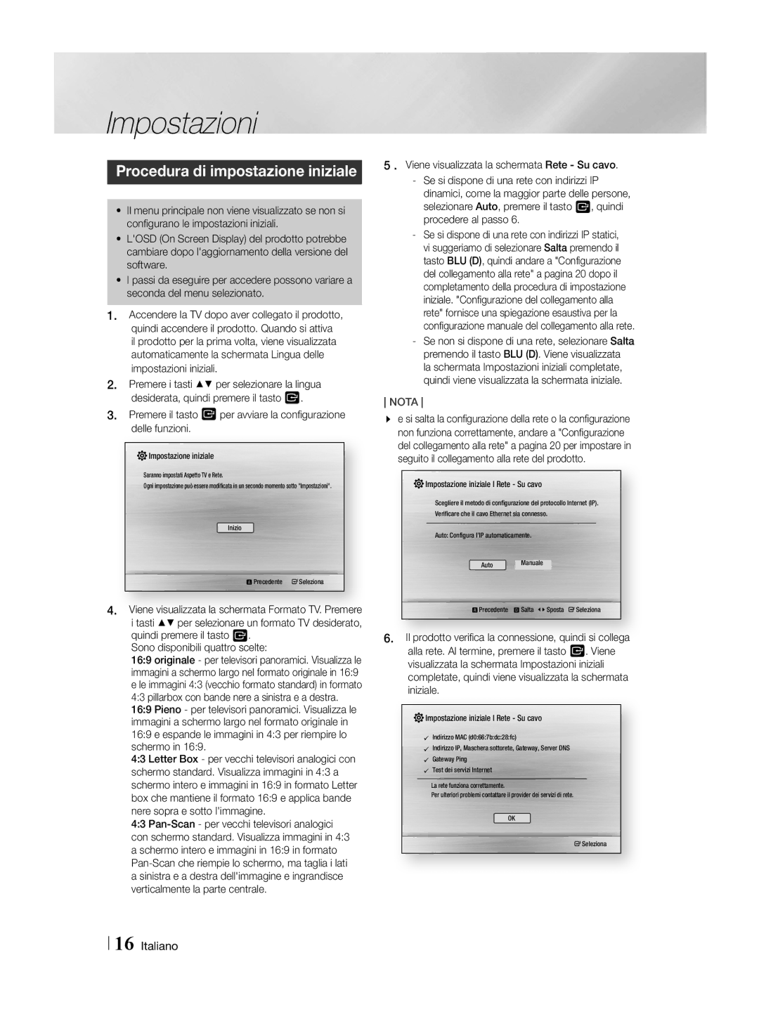 Samsung HT-H4550R/ZF, HT-H4550R/EN, HT-H4550R/TK, HT-H4500R/EN, HT-H4500R/ZF Impostazioni, Procedura di impostazione iniziale 