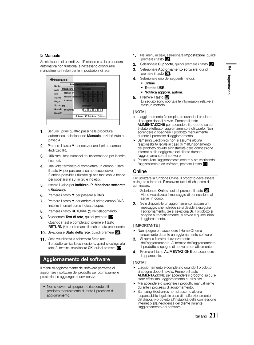 Samsung HT-H4550R/EN, HT-H4550R/TK, HT-H4500R/EN, HT-H4500R/ZF, HT-H4550R/ZF Aggiornamento del software, ĞĞ Manuale, Numeri 