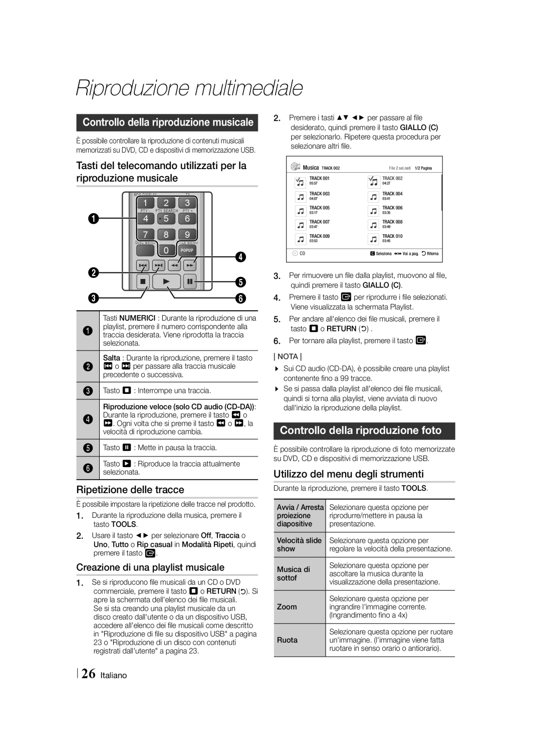 Samsung HT-H4550R/XU Ripetizione delle tracce, Controllo della riproduzione foto, Ruotare in senso orario o antiorario 