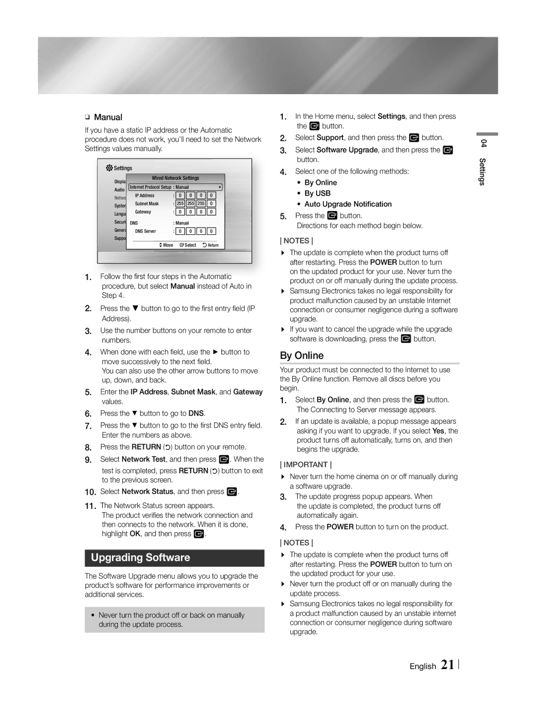 Samsung HT-H4500R/ZF, HT-H4550R/EN, HT-H4550R/TK, HT-H4500R/EN, HT-H4550R/ZF manual Upgrading Software, By Online, ĞĞ Manual 