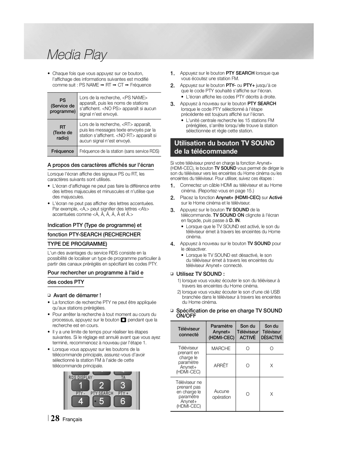 Samsung HT-H4500R/ZF manual Utilisation du bouton TV Sound de la télécommande, Propos des caractères affichés sur lécran 