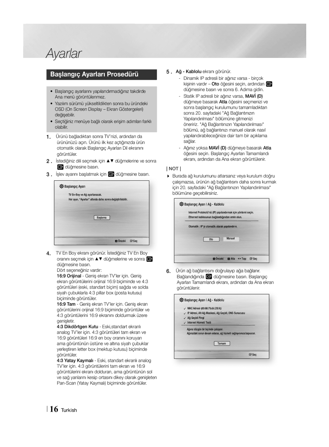 Samsung HT-H4550R/EN, HT-H4550R/TK, HT-H4550R/ZF manual Başlangıç Ayarları Prosedürü 