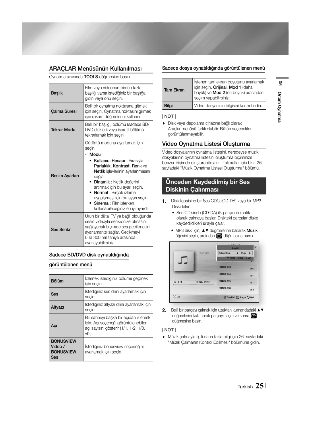 Samsung HT-H4550R/EN, HT-H4550R/TK, HT-H4550R/ZF manual Araçlar Menüsünün Kullanılması, Video Oynatma Listesi Oluşturma 