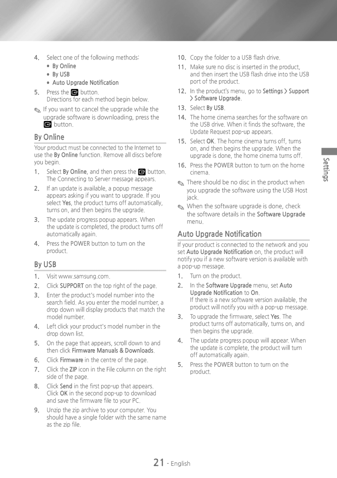 Samsung HT-HS5200, HT-H5200 user manual By Online, By USB Auto Upgrade Notification 