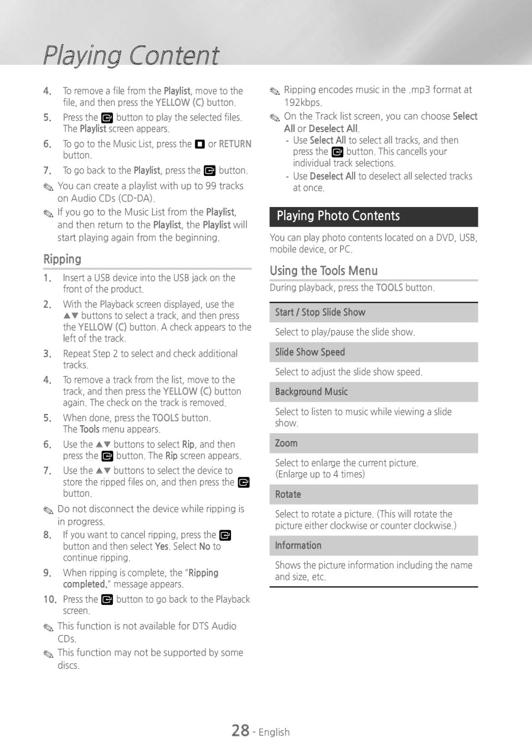 Samsung HT-H5200, HT-HS5200 user manual Playing Photo Contents 