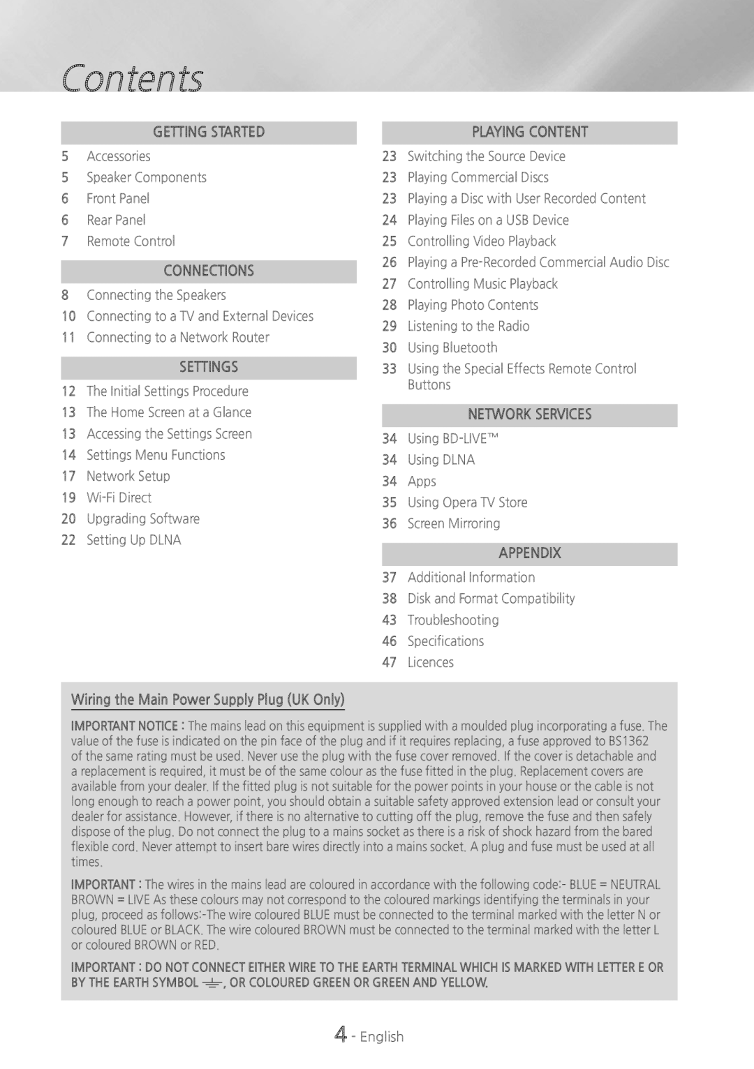 Samsung HT-H5200, HT-HS5200 user manual Contents 