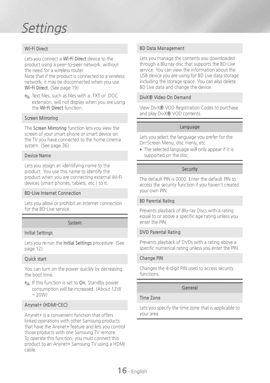 Samsung HT-H5200, HT-HS5200 user manual Settings, Wi-FiDirect 