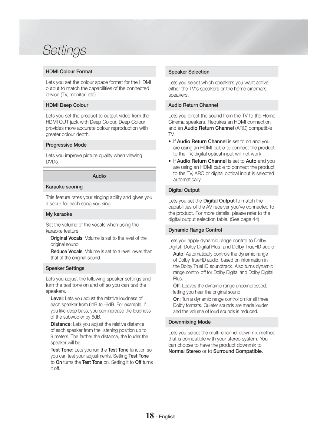 Samsung HT-H5500K/SQ manual Dynamic Range Control, Downmixing Mode 