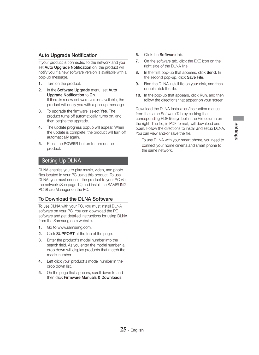 Samsung HT-H5500K/SQ manual Auto Upgrade Notification, Setting Up Dlna, To Download the Dlna Software 