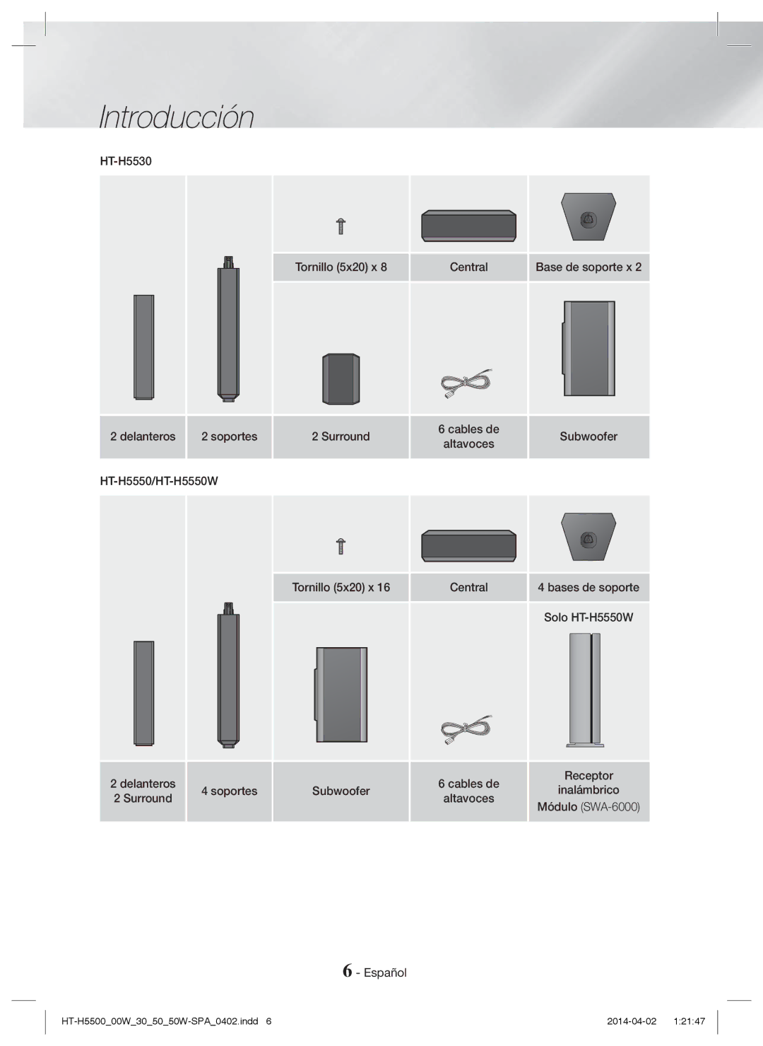 Samsung HT-H5550W/EN, HT-H5530/EN, HT-H5500/EN, HT-H5550/EN Delanteros Soportes, Tornillo 5x20 x Central Base de soporte x 