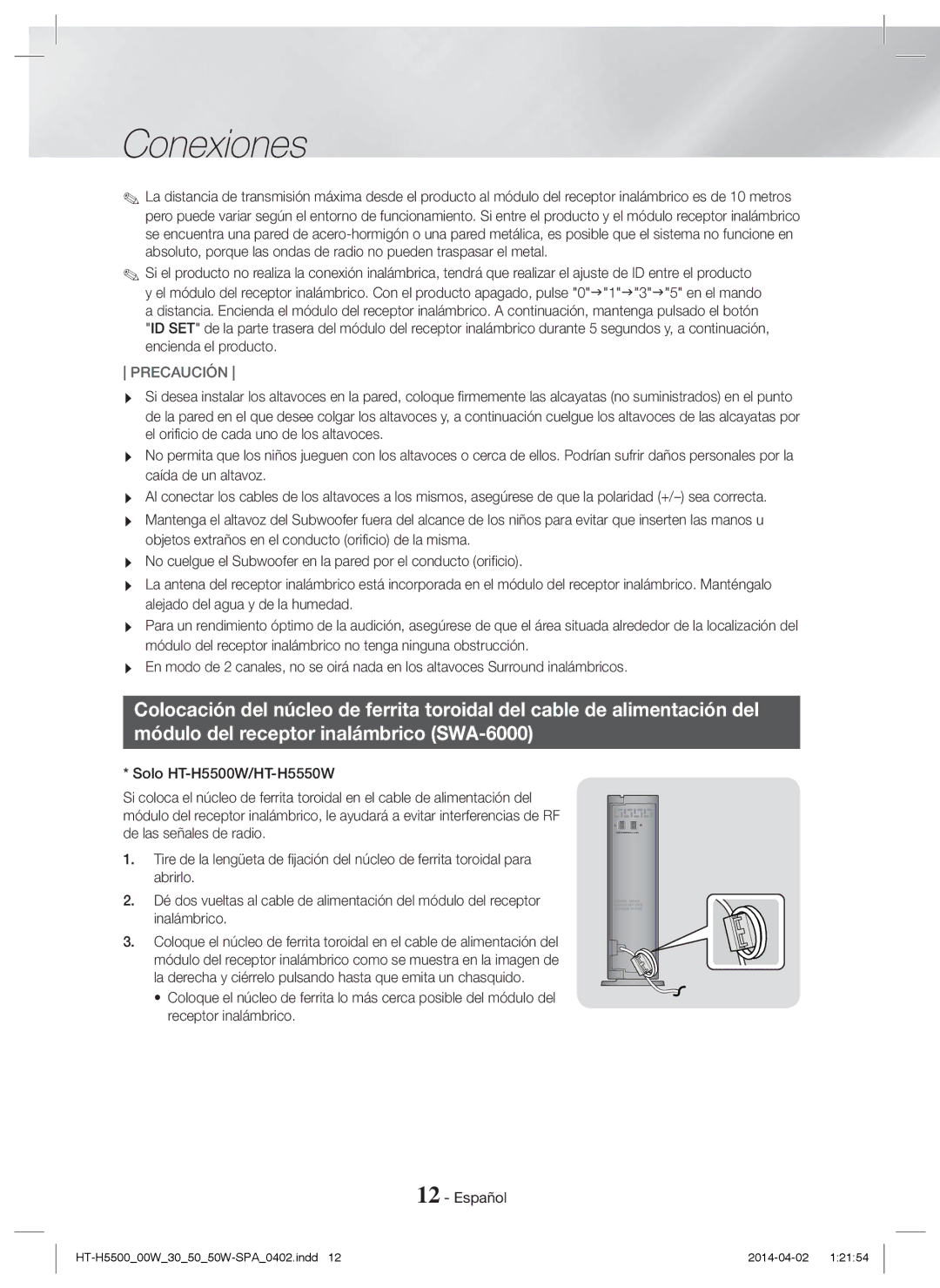 Samsung HT-H5550W/ZF, HT-H5530/EN, HT-H5500/EN, HT-H5550W/EN, HT-H5550/EN, HT-H5550/ZF, HT-H5500/ZF, HT-H5500W/ZF Precaución 