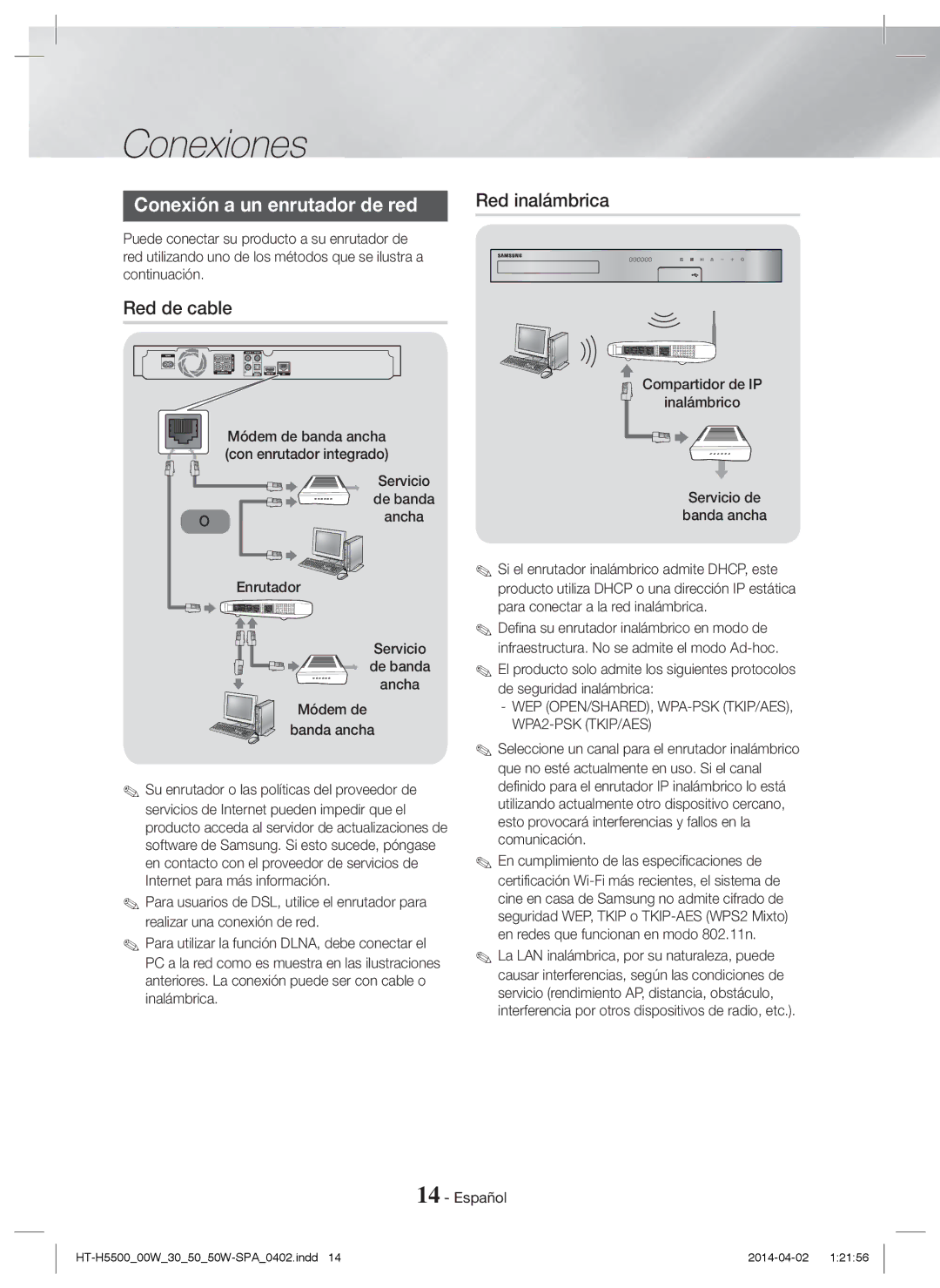 Samsung HT-H5500/EN Conexión a un enrutador de red, Red de cable, Enrutador Servicio De banda Ancha Módem de Banda ancha 