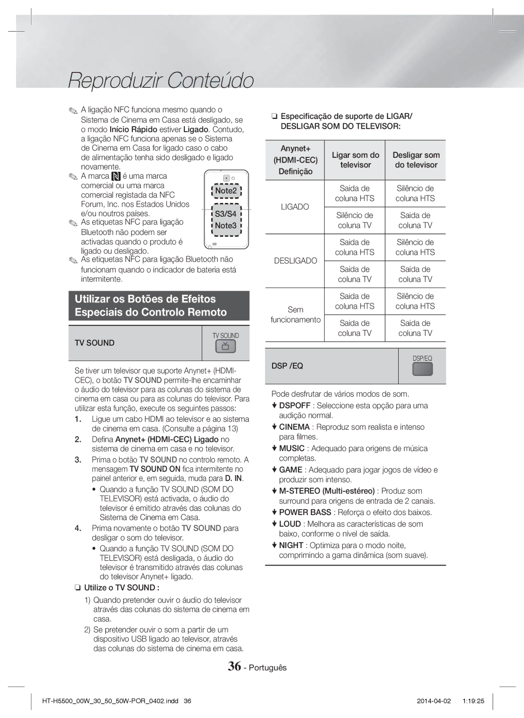 Samsung HT-H5550/EN, HT-H5530/EN, HT-H5500/EN, HT-H5550W/EN manual Utilizar os Botões de Efeitos Especiais do Controlo Remoto 