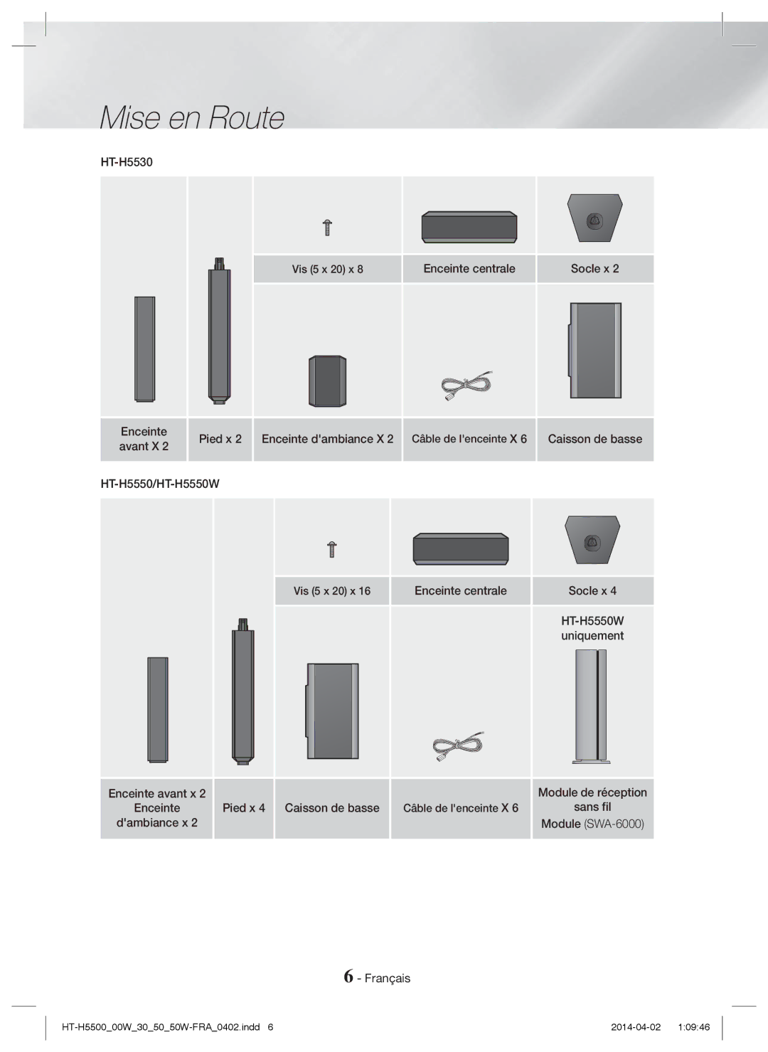 Samsung HT-H5500W/ZF, HT-H5530/EN, HT-H5500/EN, HT-H5550W/EN Enceinte Pied x 2 Enceinte dambiance X, HT-H5550/HT-H5550W 