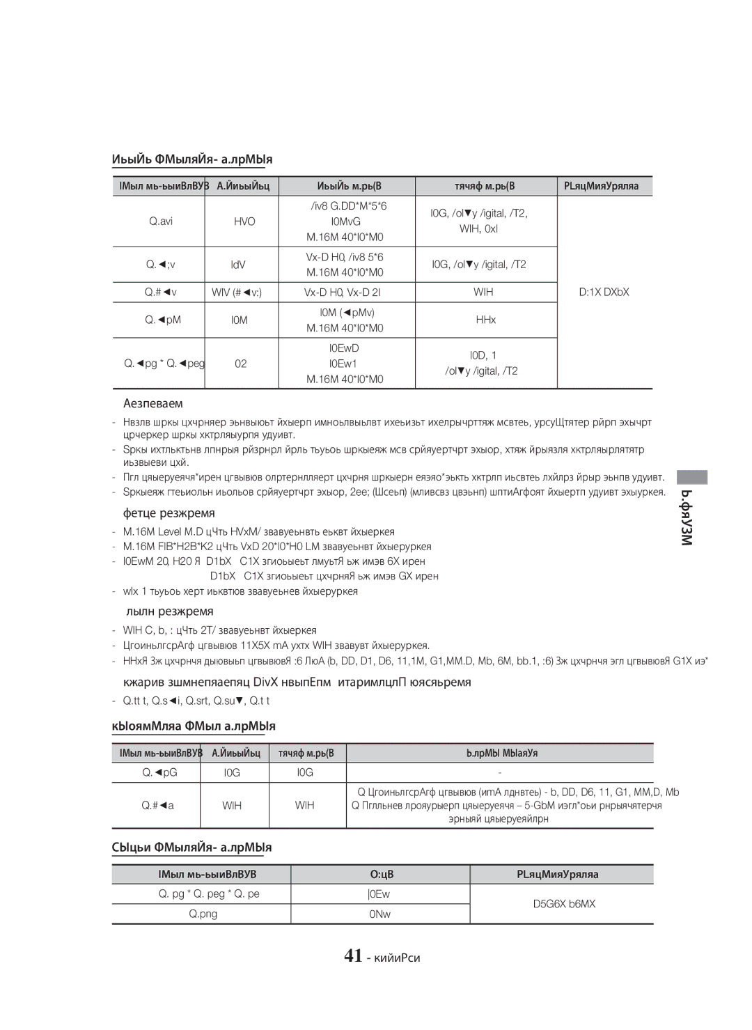 Samsung HT-H5550K/RU manual Бейне файлының қолдауы,  Шектеулер,  Бейне декодері,  Дыбыс декодері, Музыкалық файл қолдауы 