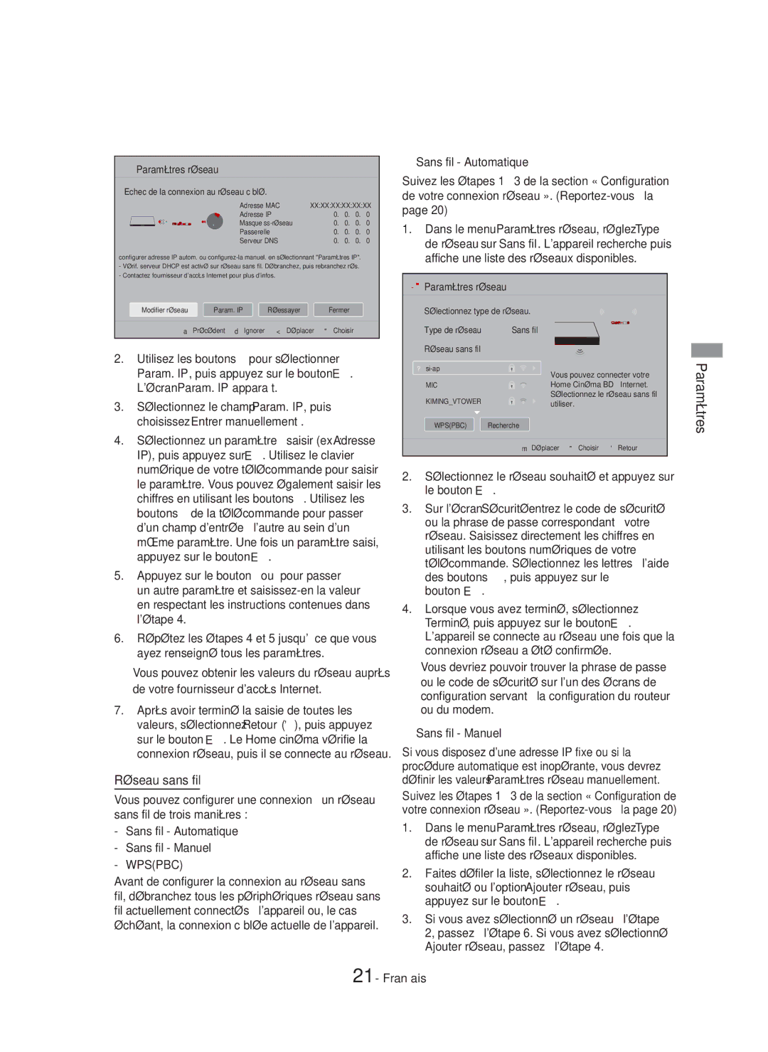 Samsung HT-H5550K/SJ manual Réseau sans fil 