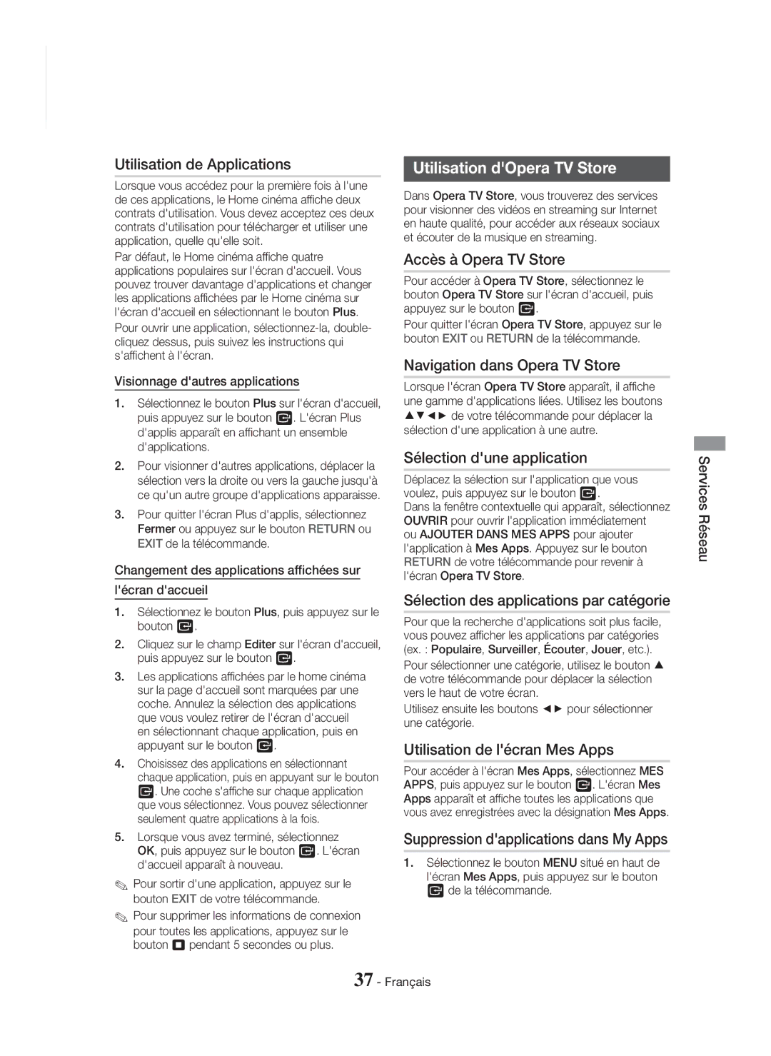 Samsung HT-H5550K/SJ manual Utilisation dOpera TV Store 