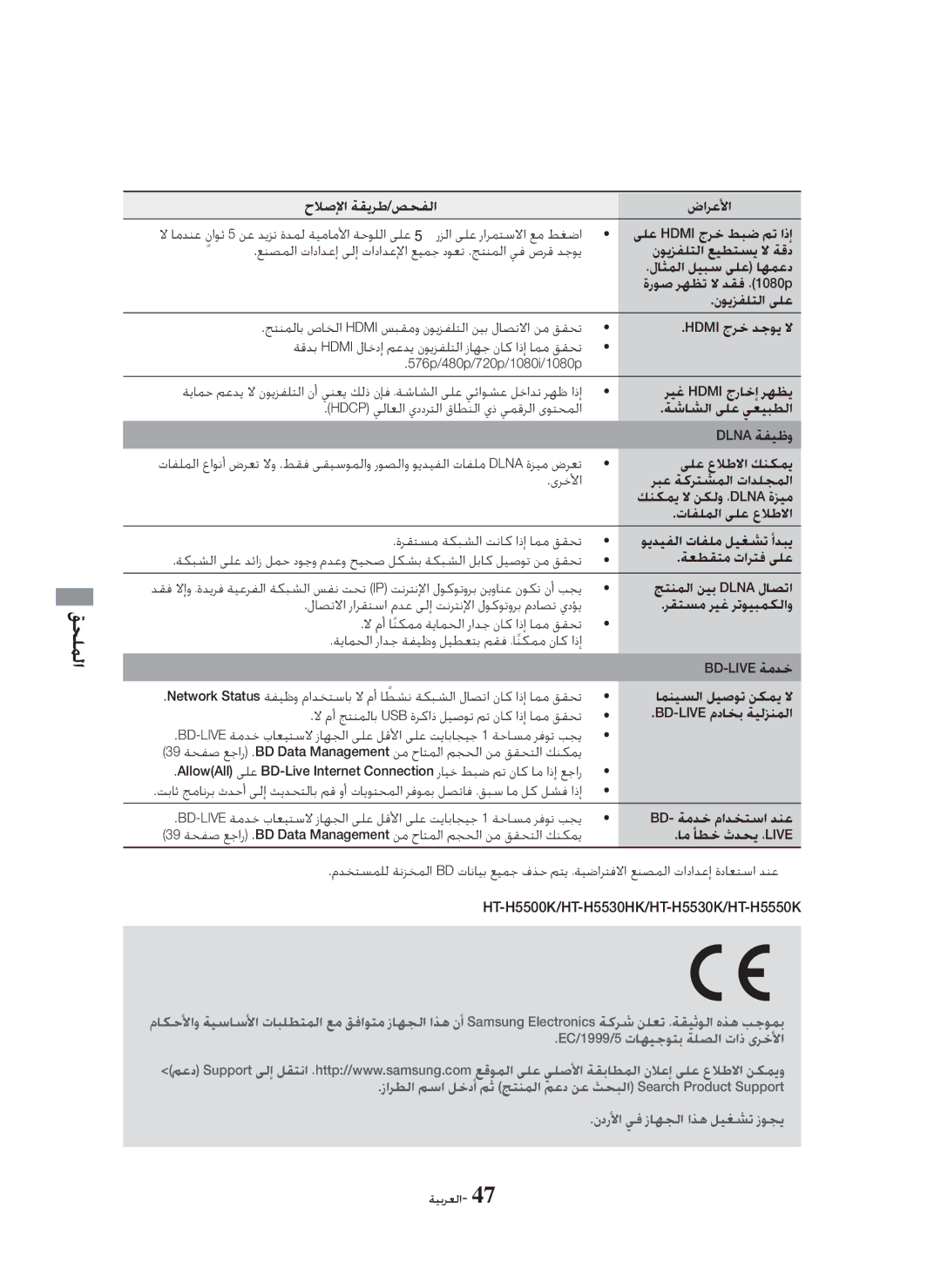 Samsung HT-H5550K/SJ manual ﻖﺤﻠﻤﻟﺍ 