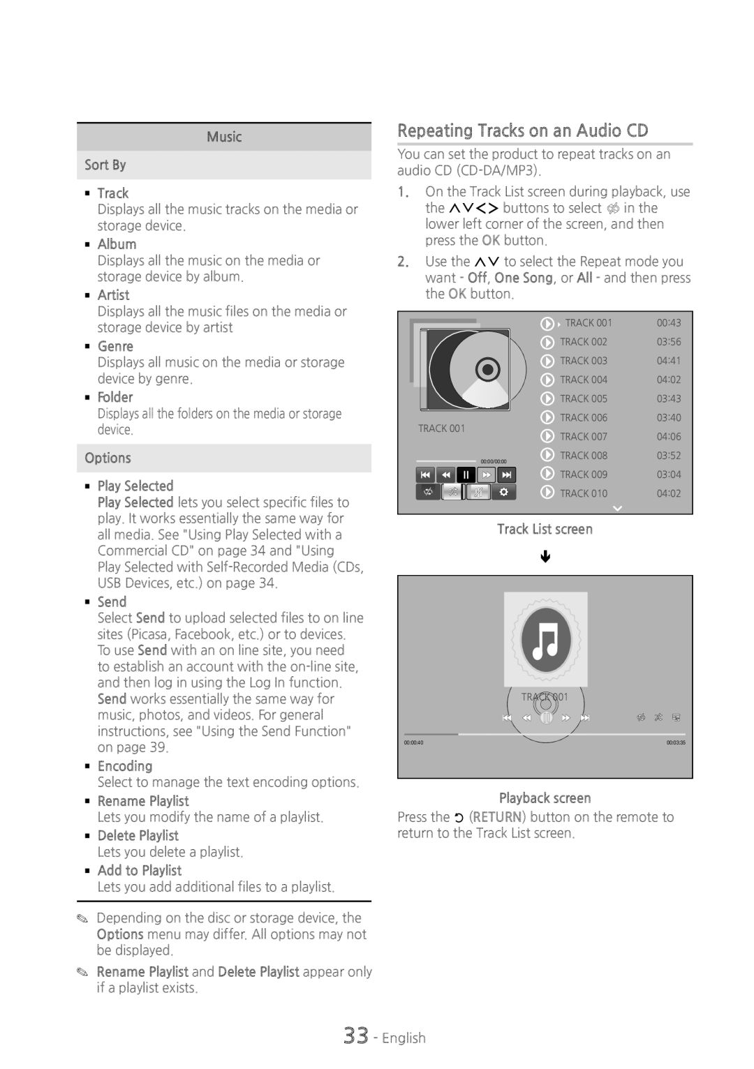 Samsung HT-H6500WM user manual Repeating Tracks on an Audio CD 