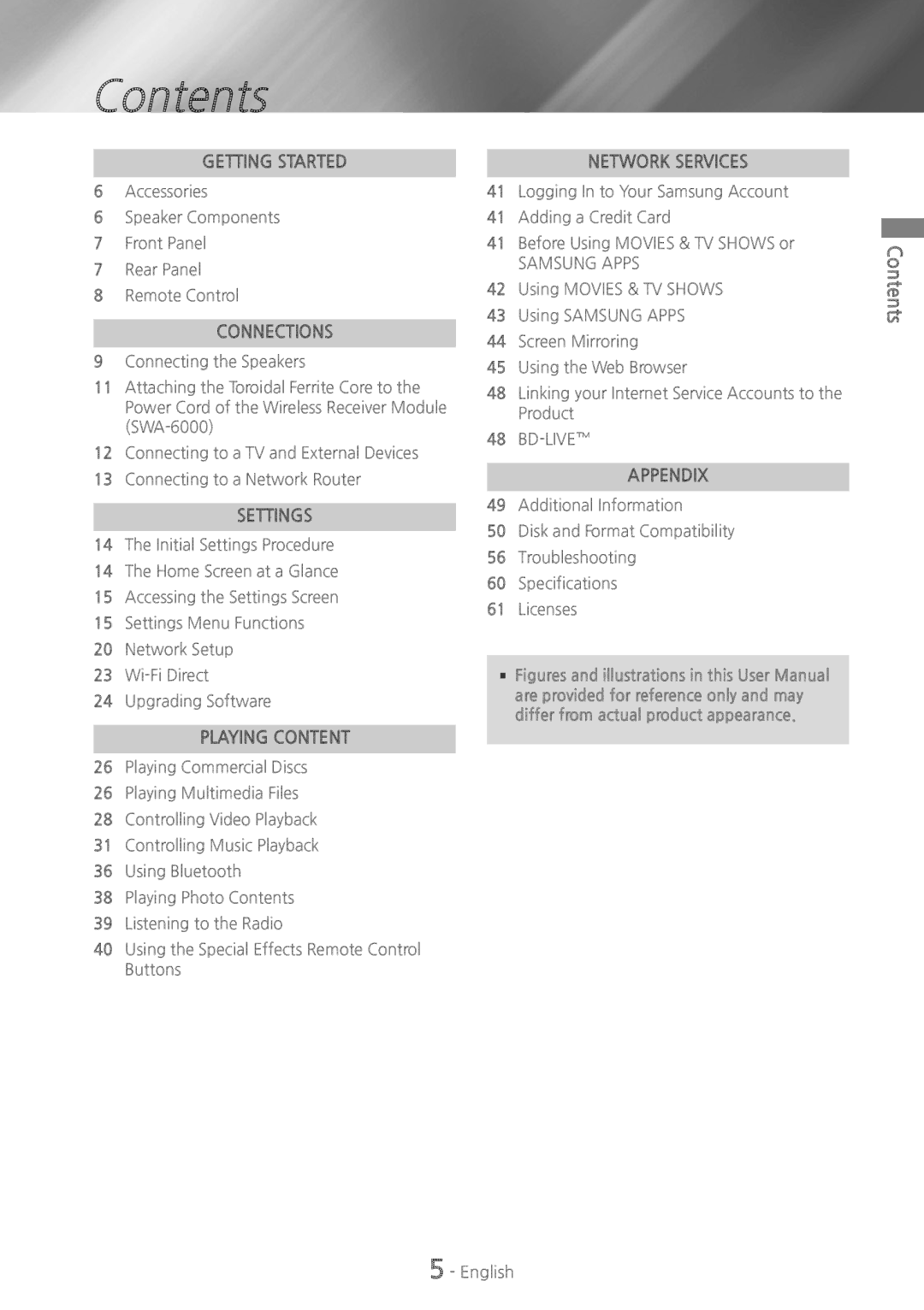 Samsung HT-H6500WM user manual Contents 