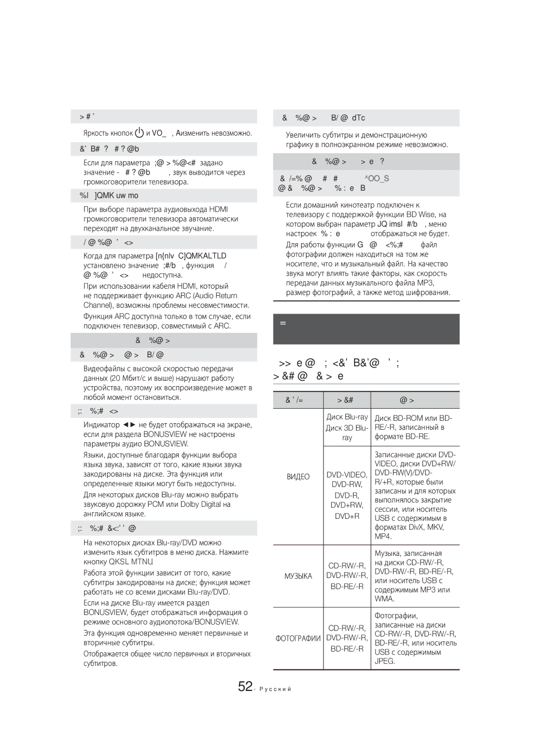 Samsung HT-H6550WK/RU manual Совместимость дисков и Форматов, Поддерживаемые устройством типы дисков и содержимое 