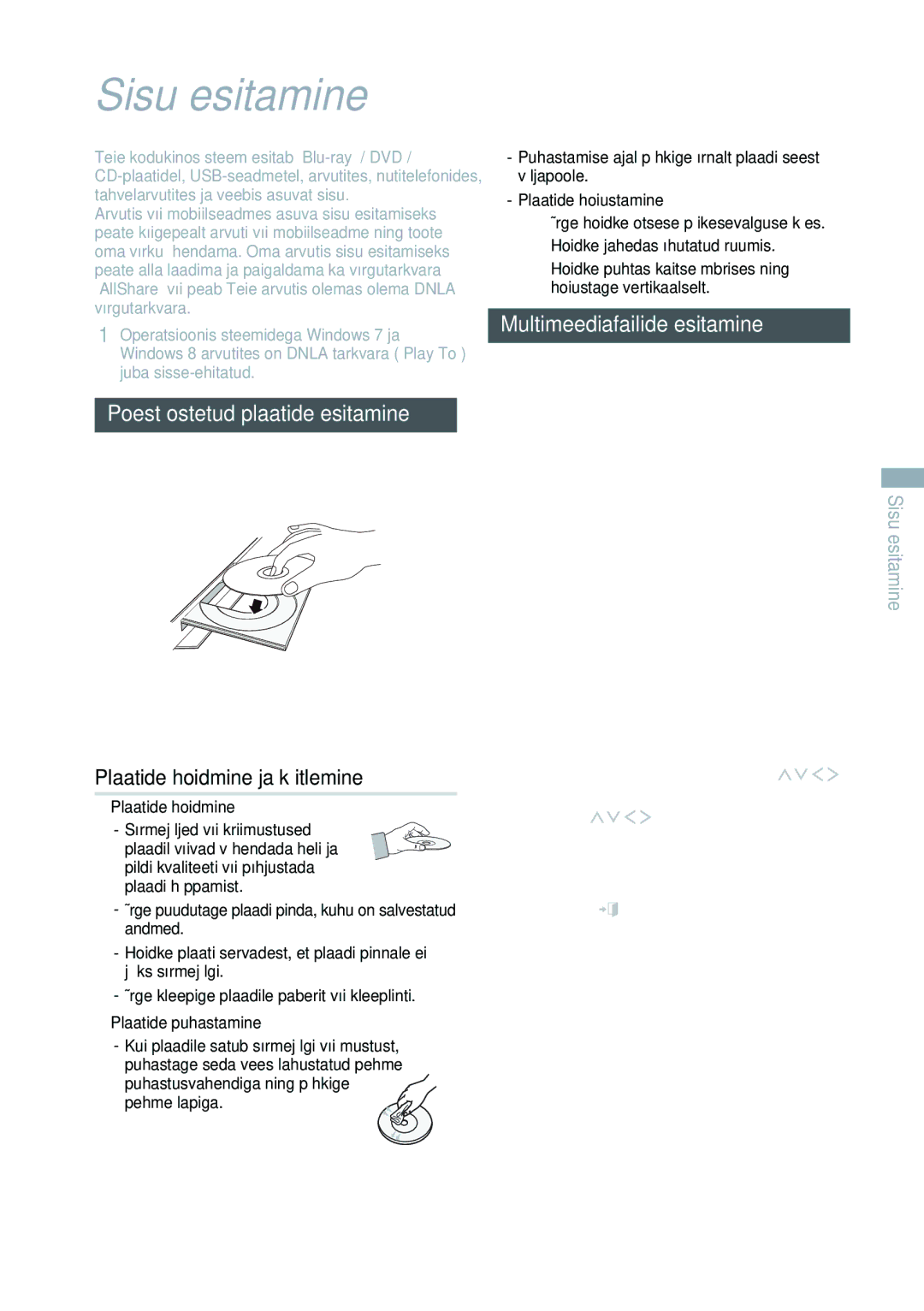 Samsung HT-H7750WM/EN manual Sisu esitamine, Poest ostetud plaatide esitamine, Plaatide hoidmine ja käitlemine 