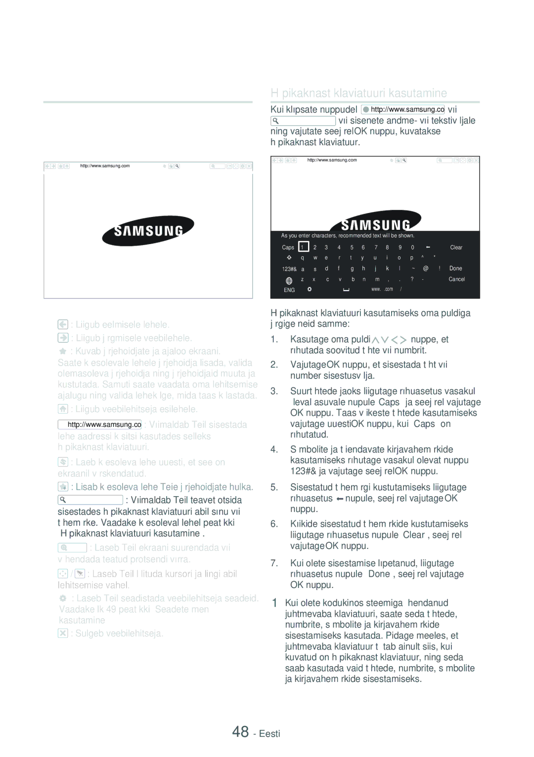 Samsung HT-H7750WM/EN manual Juhtpaneeli lühitutvustus, Hüpikaknast klaviatuuri kasutamine 