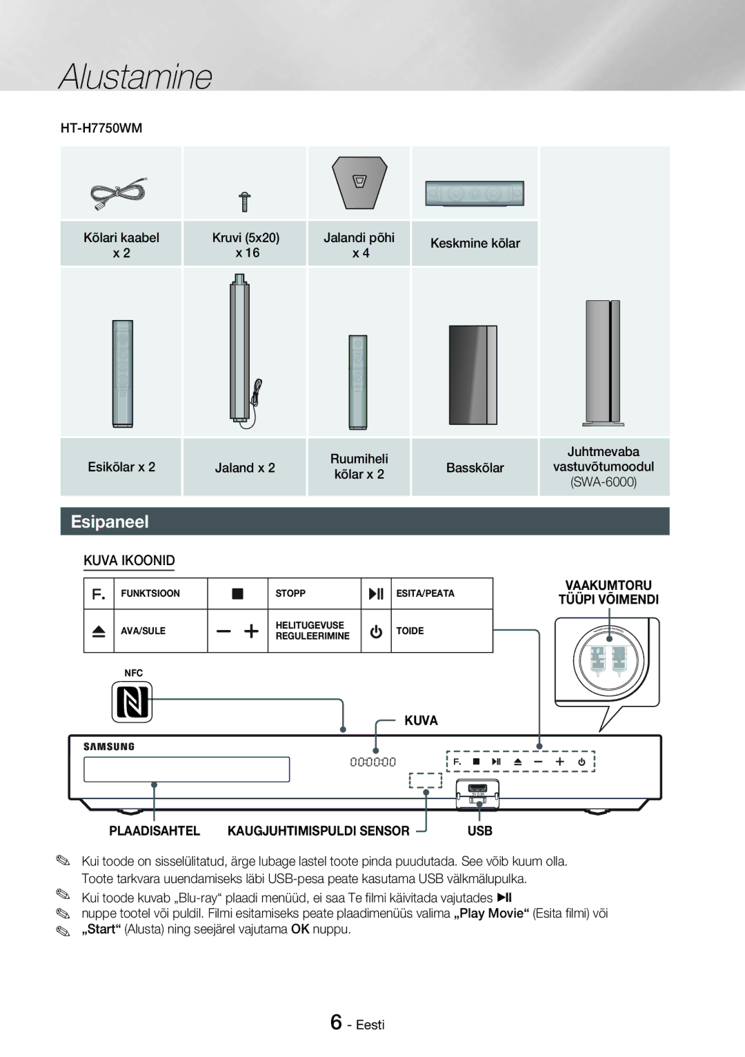 Samsung HT-H7750WM/EN manual Esipaneel, Basskõlar 