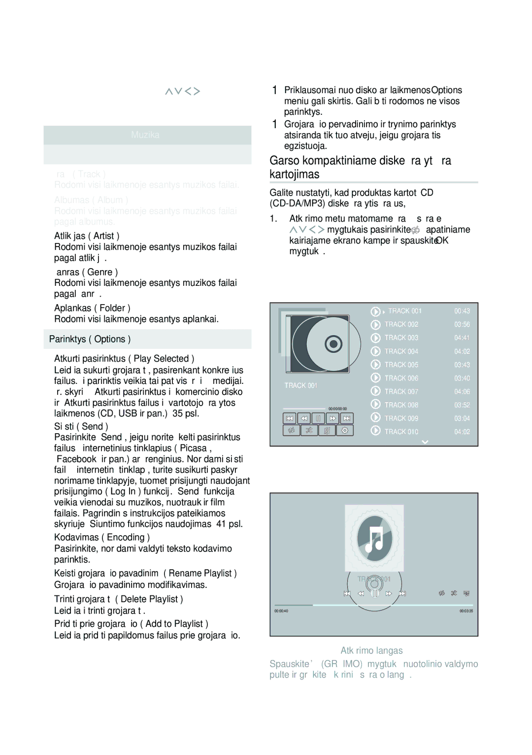 Samsung HT-H7750WM/EN manual Garso kompaktiniame diske įrašytų įrašų kartojimas, Įrašų sąrašo langas 