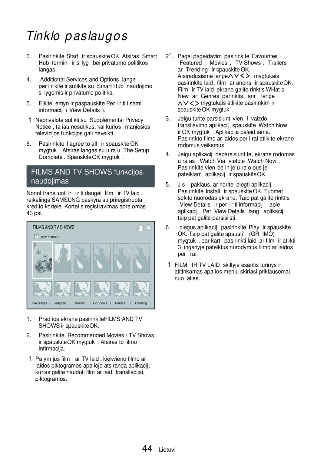 Samsung HT-H7750WM/EN manual Films and TV Shows funkcijos Naudojimas 