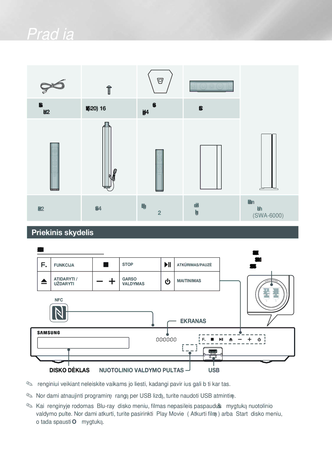 Samsung HT-H7750WM/EN manual Priekinis skydelis, Ekrano Piktogramos 