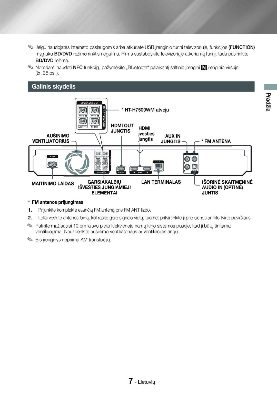 Samsung HT-H7750WM/EN manual Galinis skydelis, Pradžia 