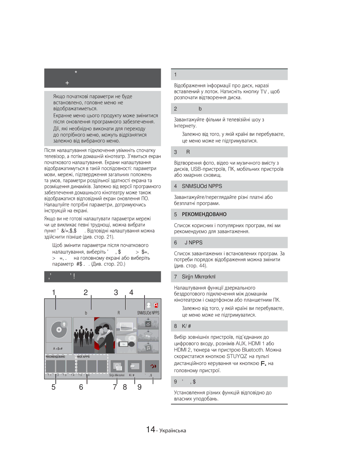 Samsung HT-H7750WM/RU manual Параметри, Процедура налаштування Початкових параметрів, Ознайомлення з головним екраном 