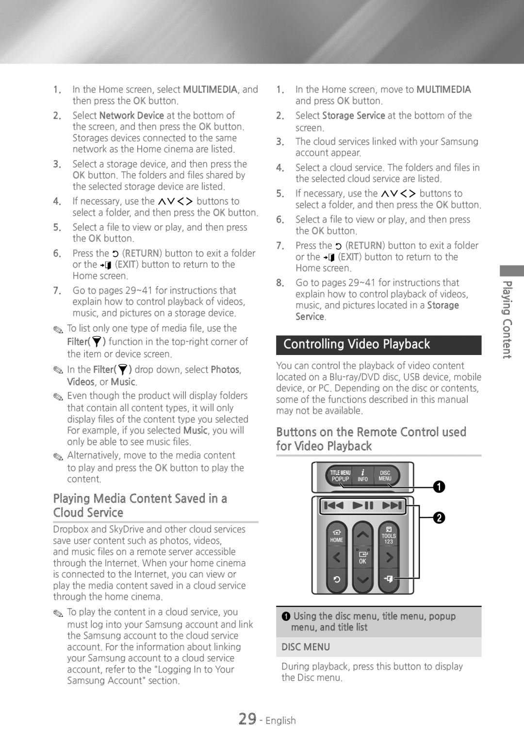 Samsung HT-H7500WM/EN, HT-H7750WM/TK manual Playing Media Content Saved in a Cloud Service, Controlling Video Playback 