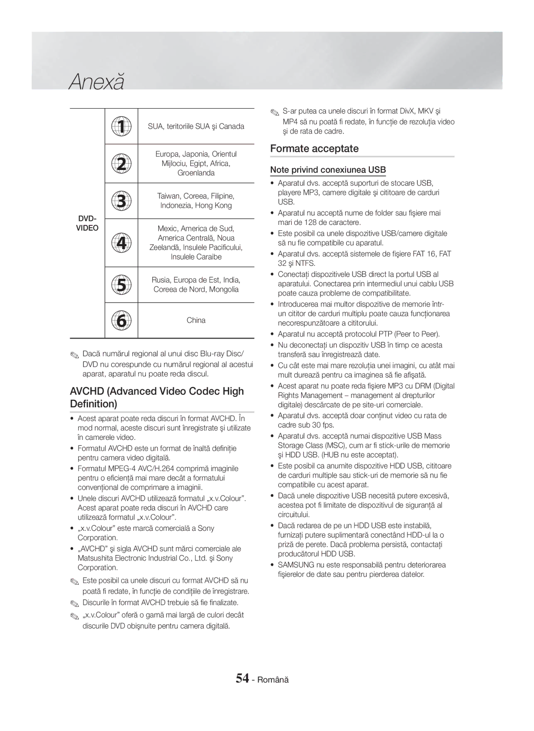 Samsung HT-H7750WM/ZF, HT-H7750WM/TK, HT-H7750WM/EN Formate acceptate, Discurile în format Avchd trebuie să fie finalizate 