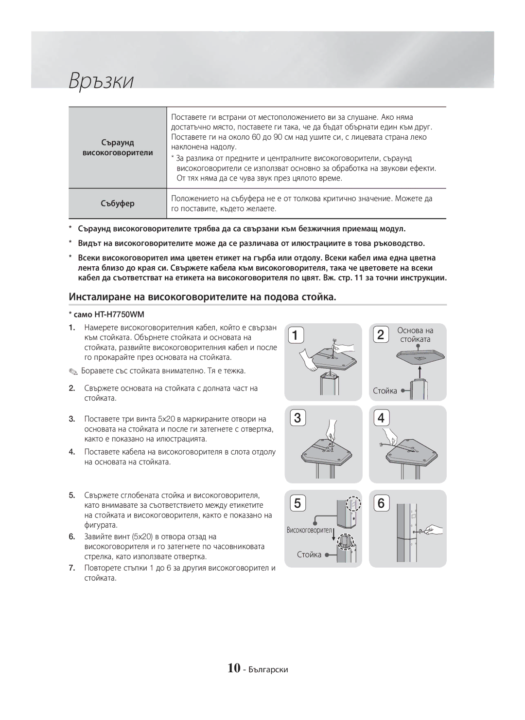 Samsung HT-H7750WM/TK, HT-H7750WM/EN manual Инсталиране на високоговорителите на подова стойка, Само HT-H7750WM, Фигурата 