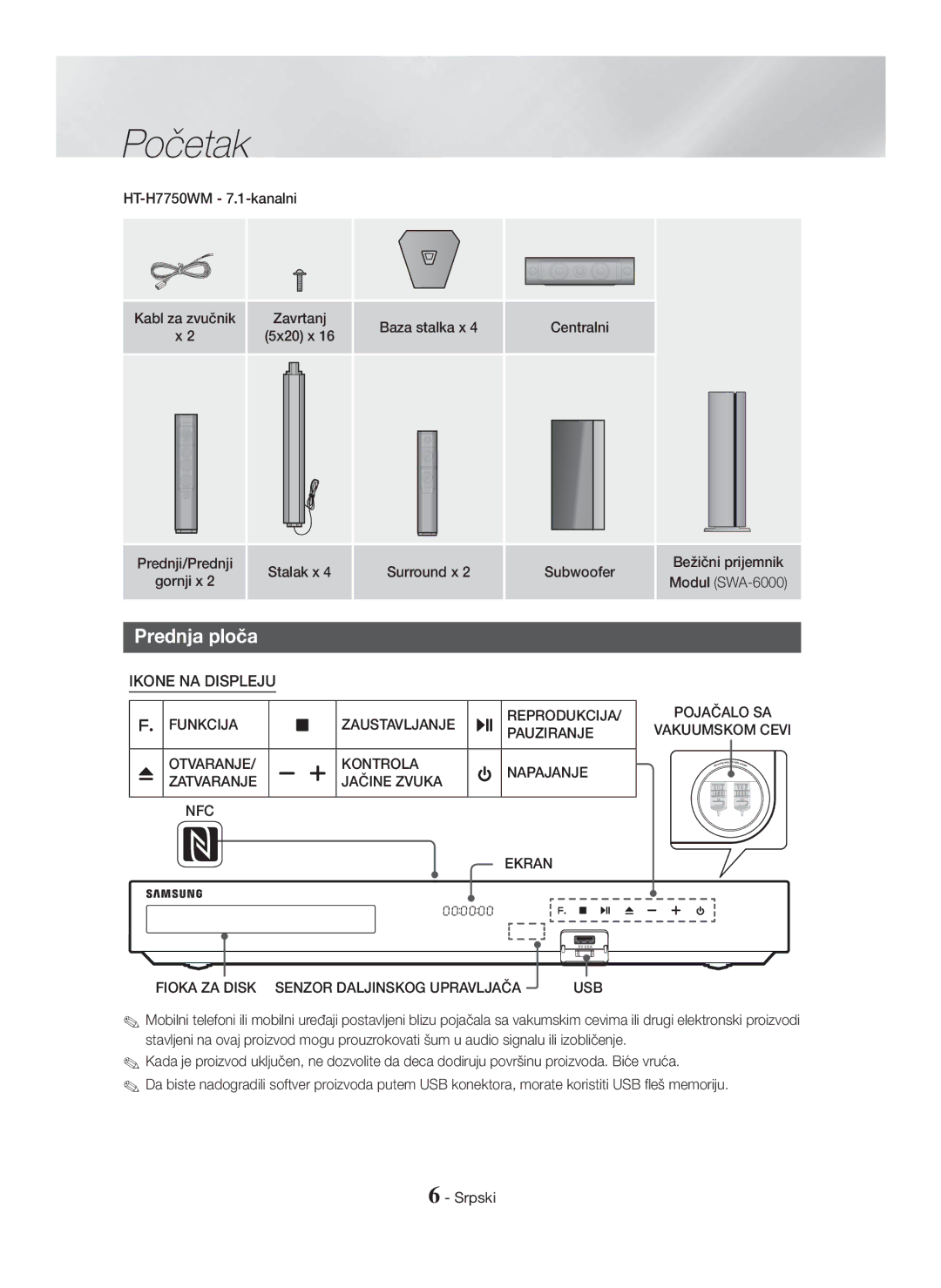 Samsung HT-H7750WM/EN, HT-H7750WM/TK manual Prednja ploča, HT-H7750WM 7.1-kanalni, Funkcija Zaustavljanje, Pauziranje 