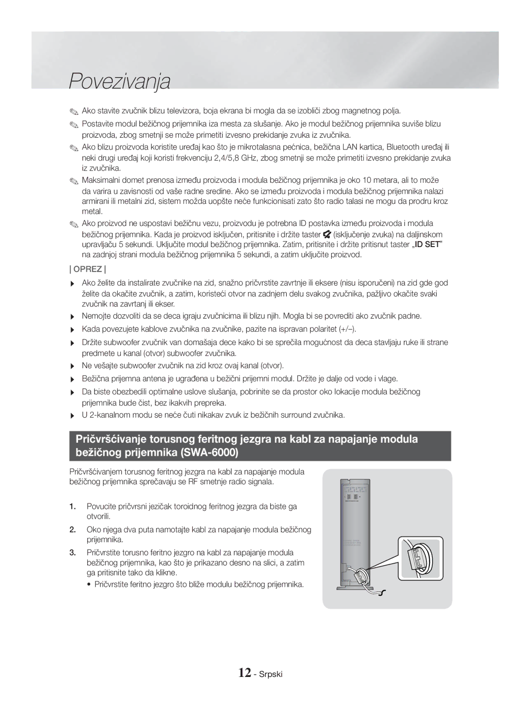 Samsung HT-H7750WM/ZF, HT-H7750WM/TK, HT-H7750WM/EN, HT-H7500WM/EN manual Oprez 