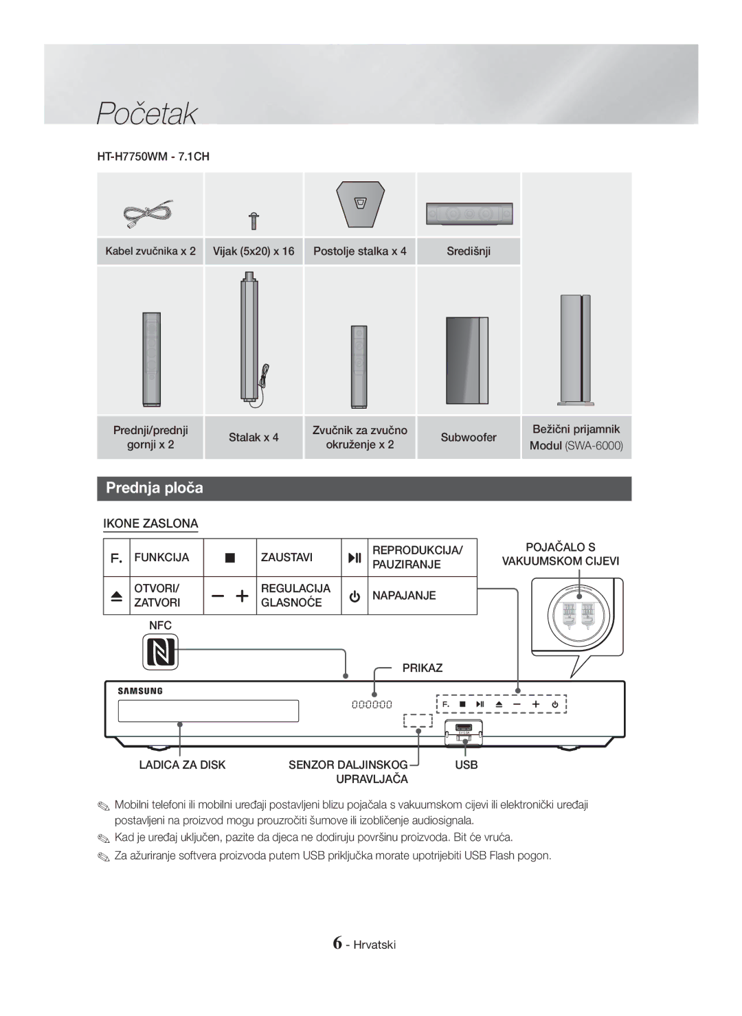 Samsung HT-H7500WM/EN, HT-H7750WM/TK manual Funkcija Zaustavi, Prikaz, Ladica ZA Disk, Upravljača, Senzor Daljinskog USB 