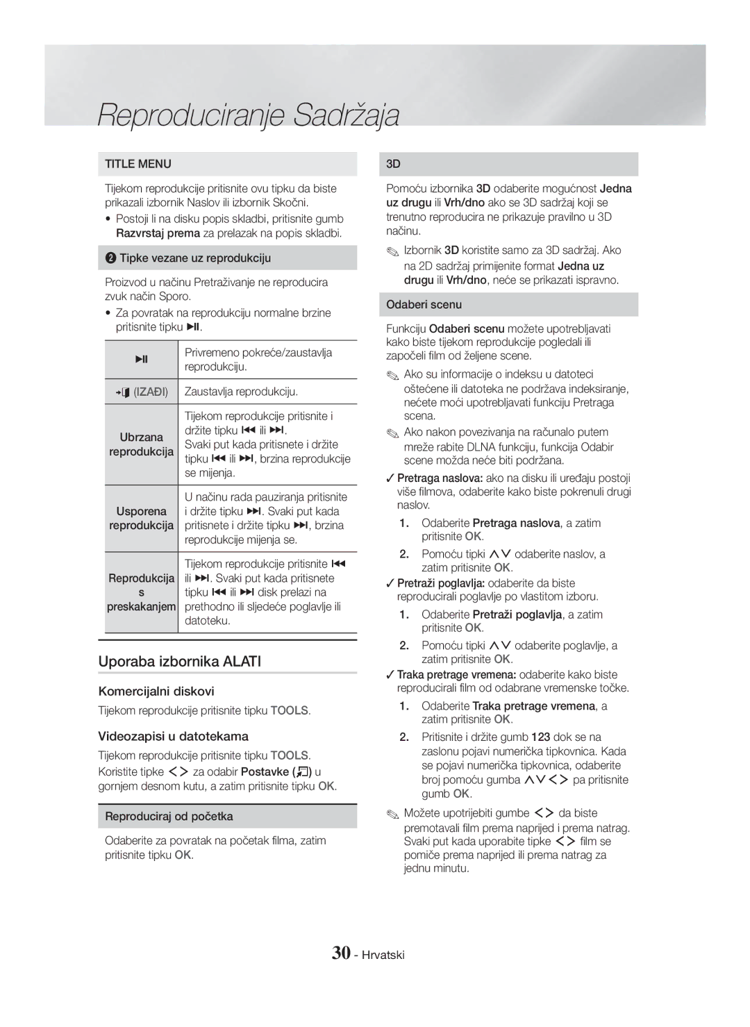 Samsung HT-H7500WM/EN, HT-H7750WM/TK, HT-H7750WM/EN, HT-H7750WM/ZF manual Uporaba izbornika Alati, Videozapisi u datotekama 