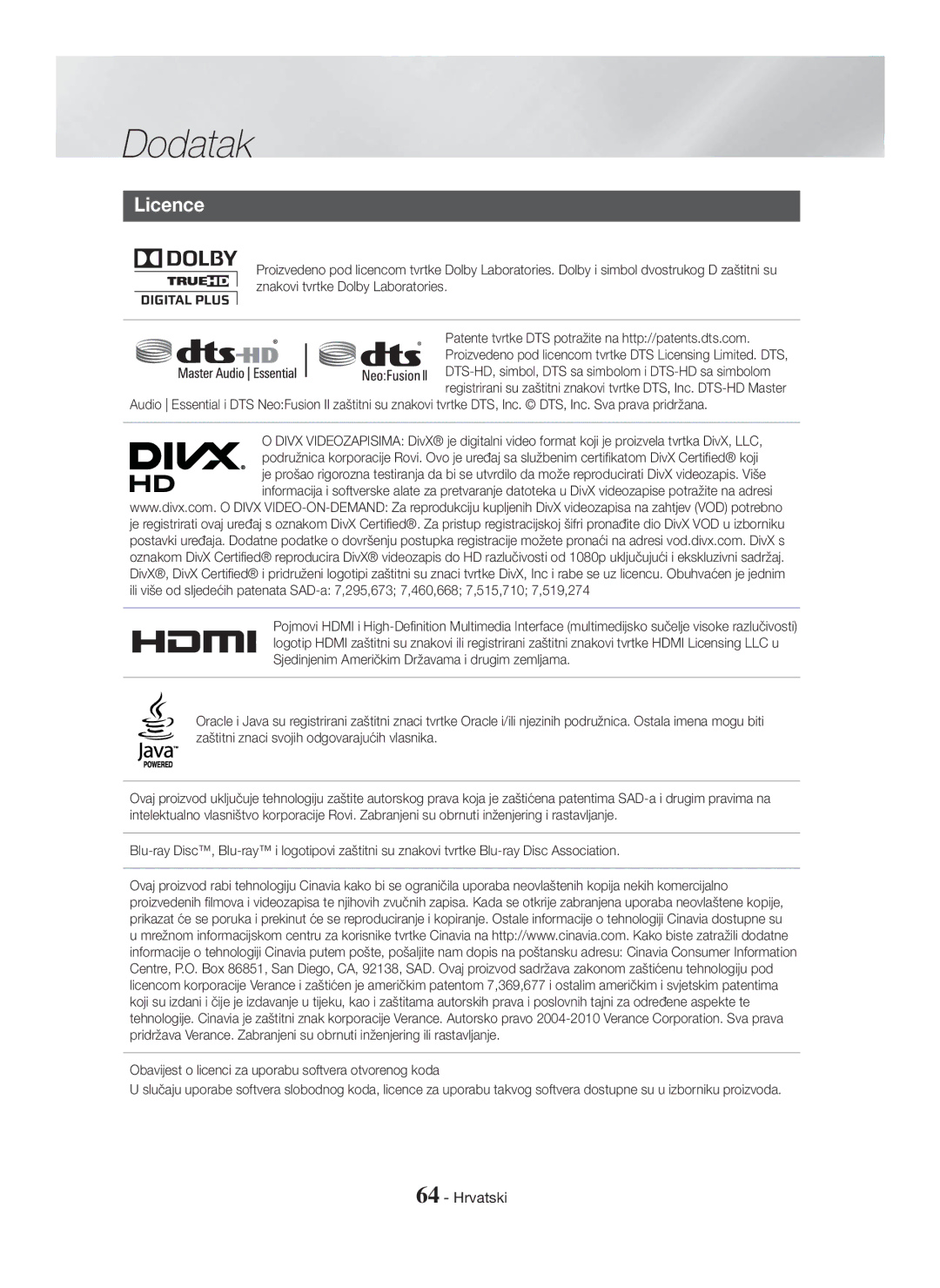 Samsung HT-H7750WM/TK, HT-H7750WM/EN, HT-H7500WM/EN, HT-H7750WM/ZF manual Licence 