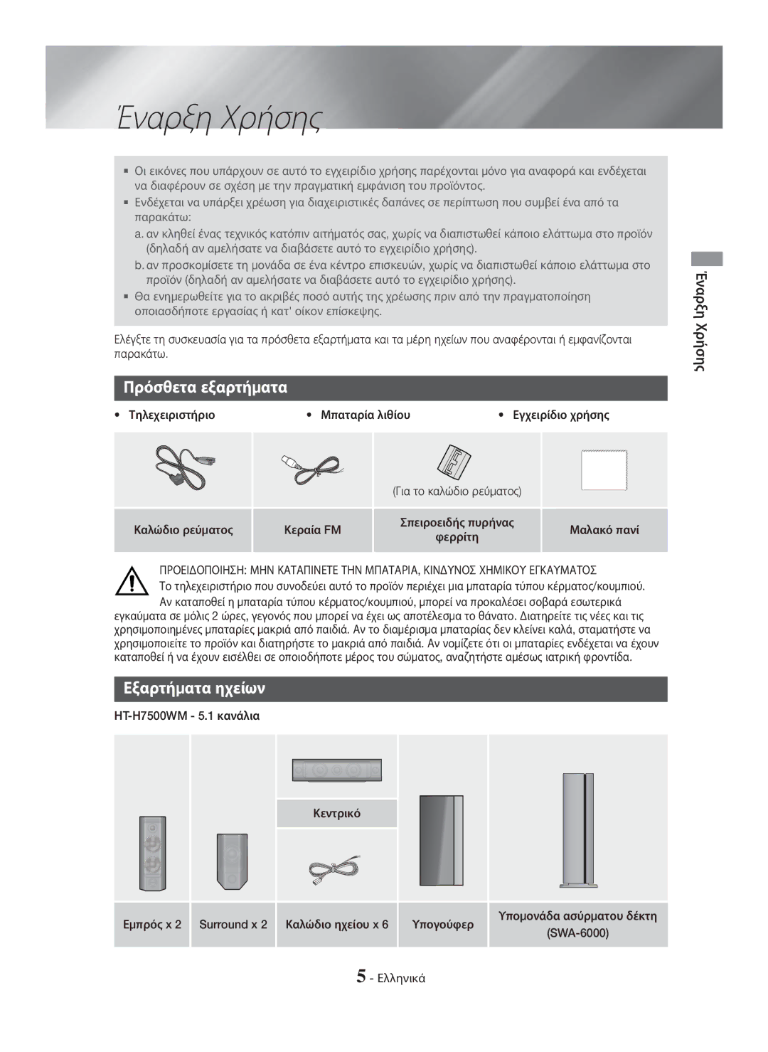 Samsung HT-H7750WM/EN, HT-H7750WM/TK, HT-H7500WM/EN, HT-H7750WM/ZF Έναρξη Χρήσης, Πρόσθετα εξαρτήματα, Εξαρτήματα ηχείων 