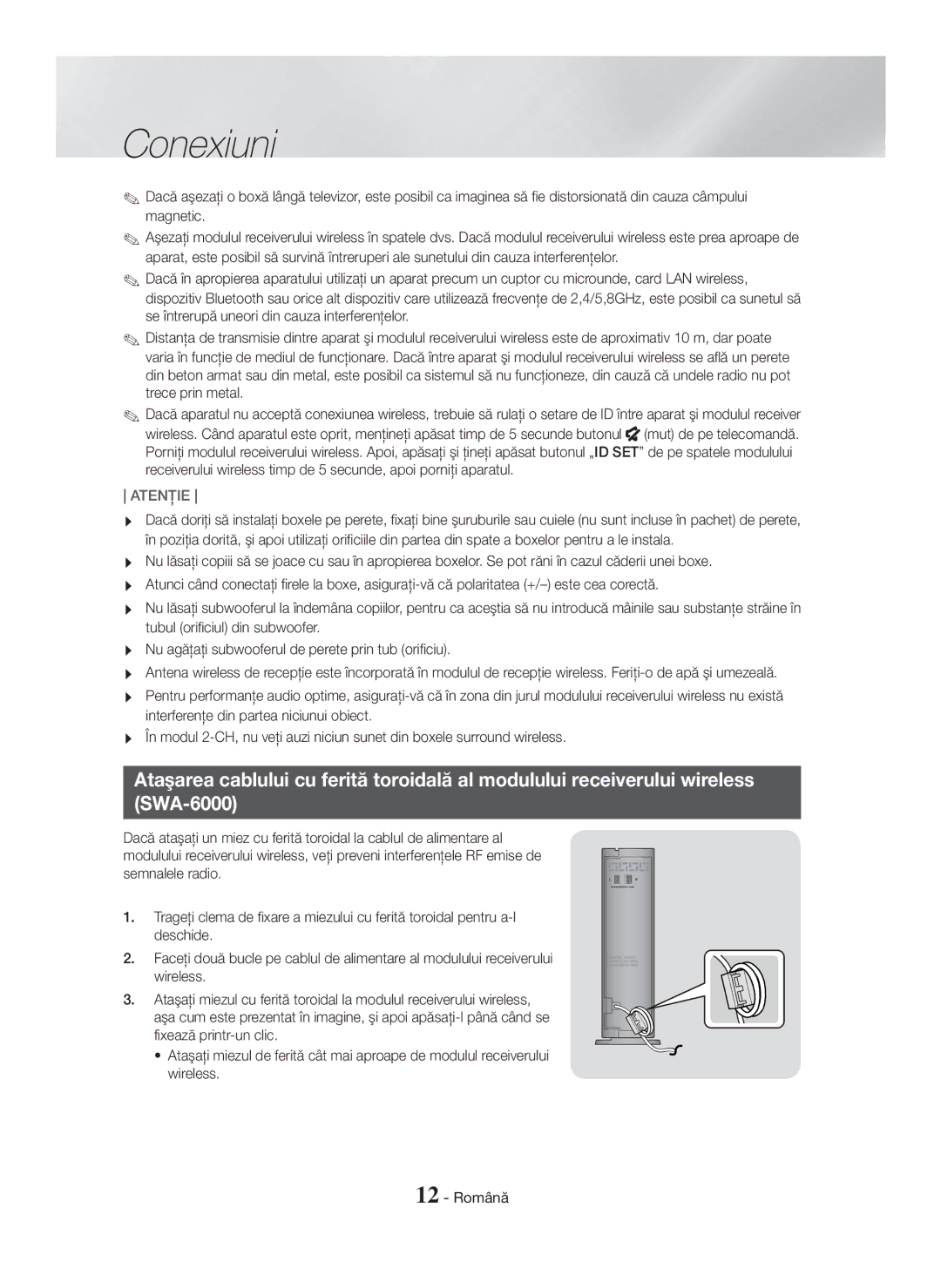 Samsung HT-H7750WM/EN, HT-H7750WM/TK, HT-H7500WM/EN, HT-H7750WM/ZF manual Atenţie 