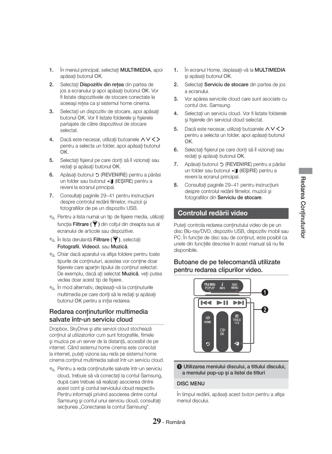 Samsung HT-H7500WM/EN, HT-H7750WM/TK, HT-H7750WM/EN, HT-H7750WM/ZF manual Controlul redării video, Disc Menu 